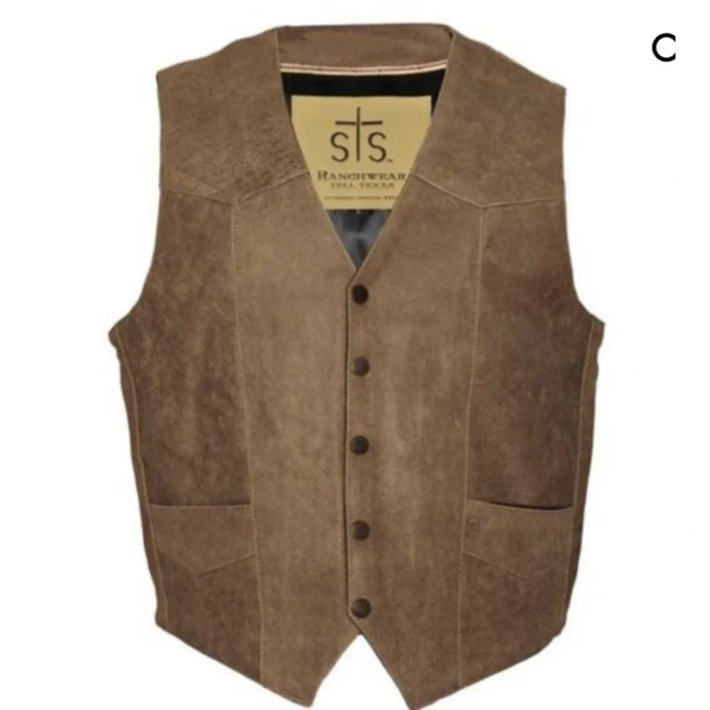 STS Ranchwear Men's Antique Leather Chisum Vest Sz XL Double Conceal Carry